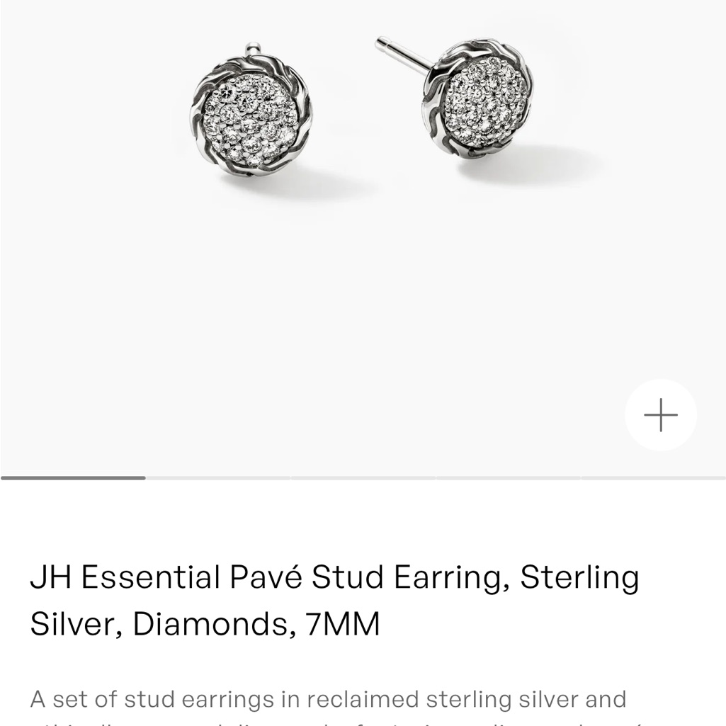 Brand NewJohn Hardy Essential Pav Stud Earring Sterling Silver Diamonds